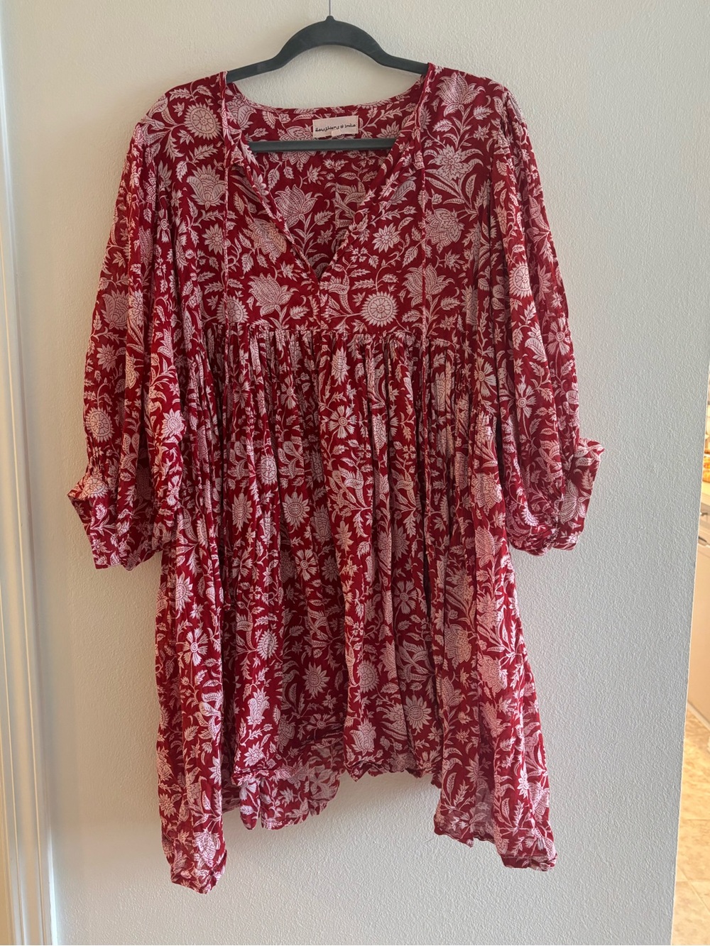 Daughters of India Kyra Mini Dress Saffron Red White Floral Size XL